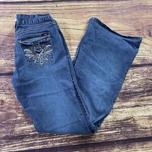 Angels Jeans Womens Size 11 Blue Thick Stitch Embroidered Pocket Bootcut Flared